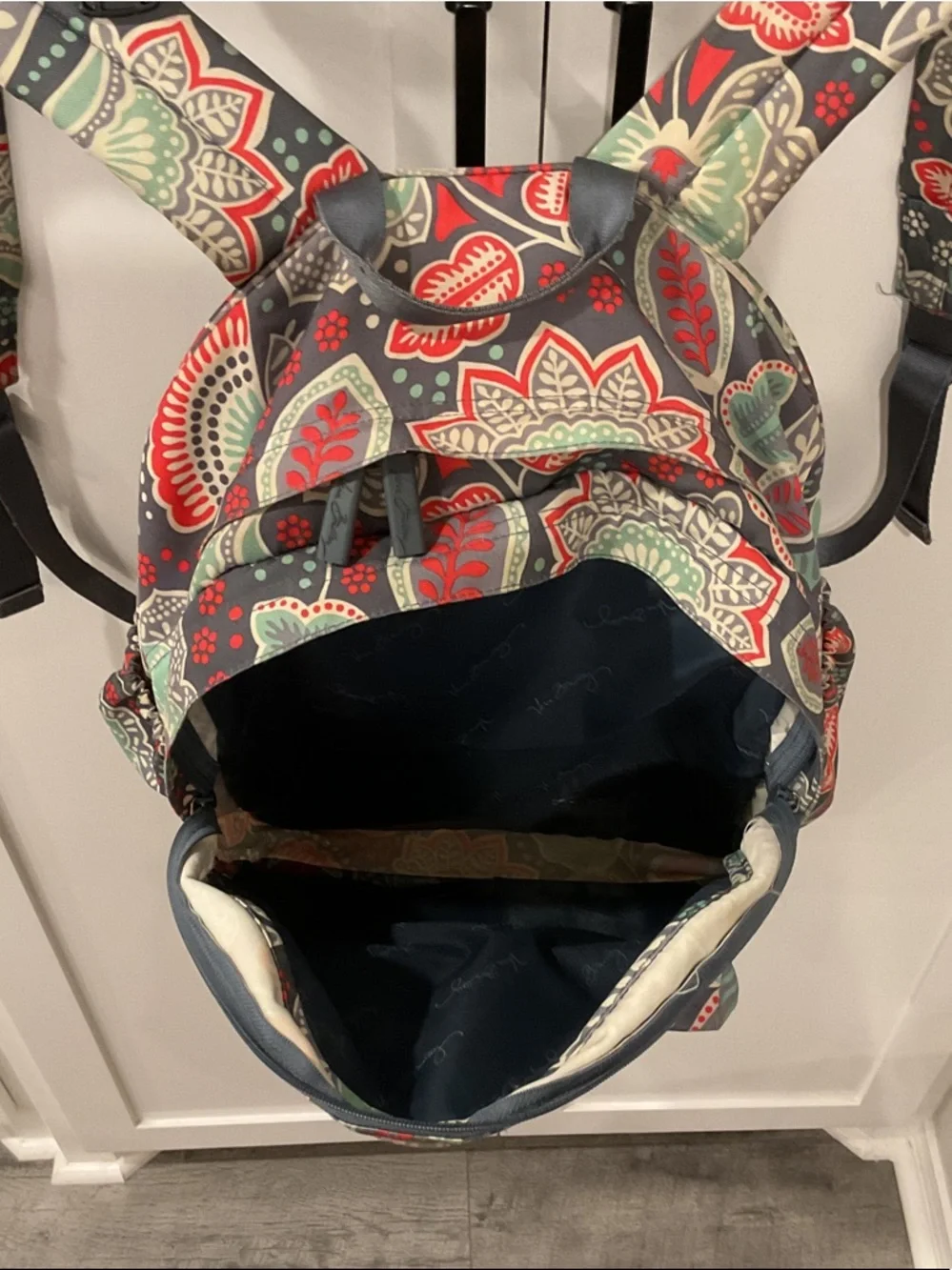 Vera Bradley Floral Backpack in Gray, Red, Green
